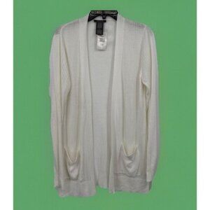 NEW Matty M Cardigan Womens Large Open Front Long Sleeve White/Ivory  Ribbed